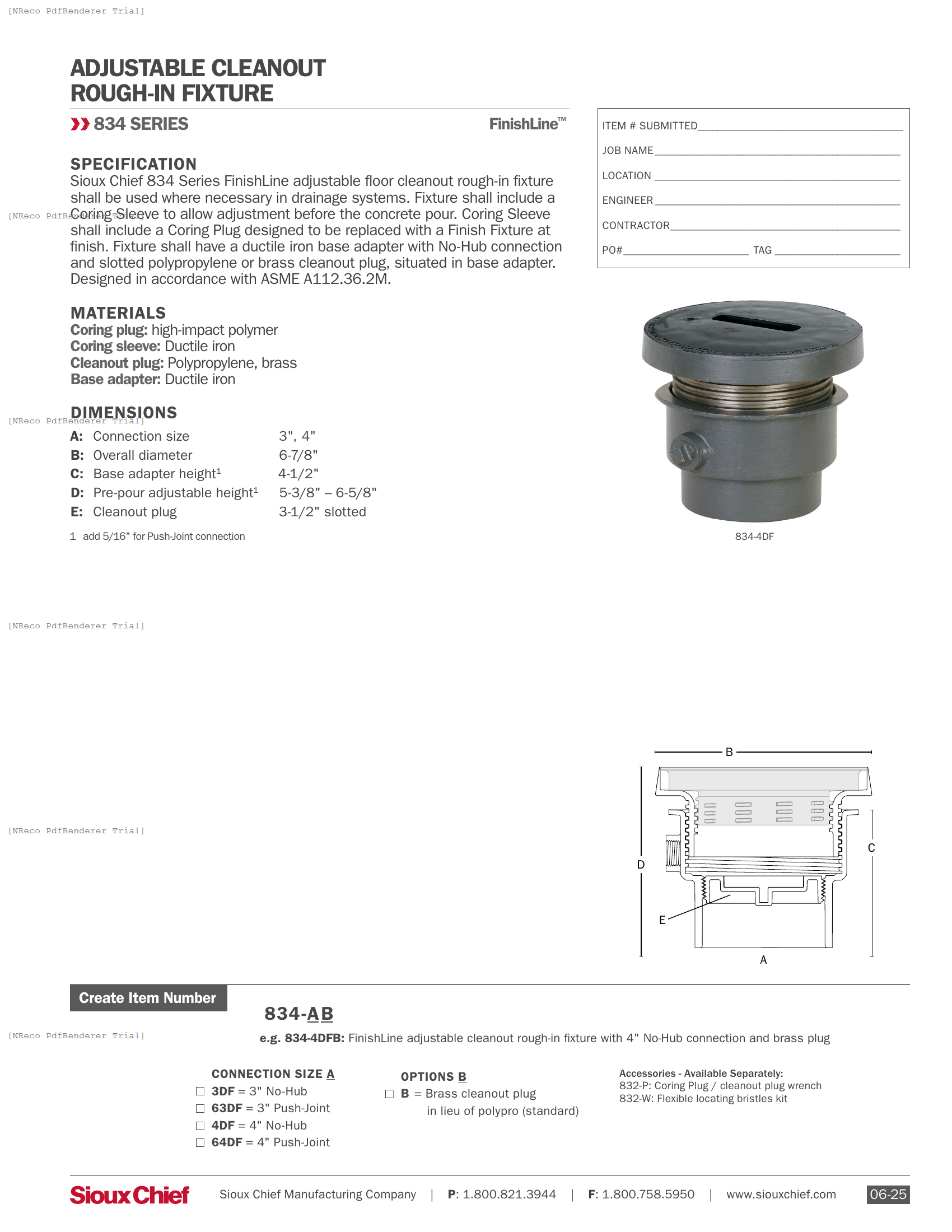 834 SERIES - FINISHLINE IRON ROUGH-IN FIXTURE - SPEC SHEET.PDF Specification Document